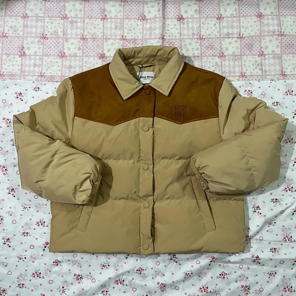 Miu Miu Patchwork Lapel Down Jacket - Picture 1 of 13